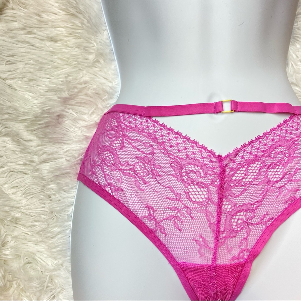 NWT Victoria’s Secret Pink Lace Strappy Metal Embellished Cheeky Underwear Panty - Picture 7 of 16